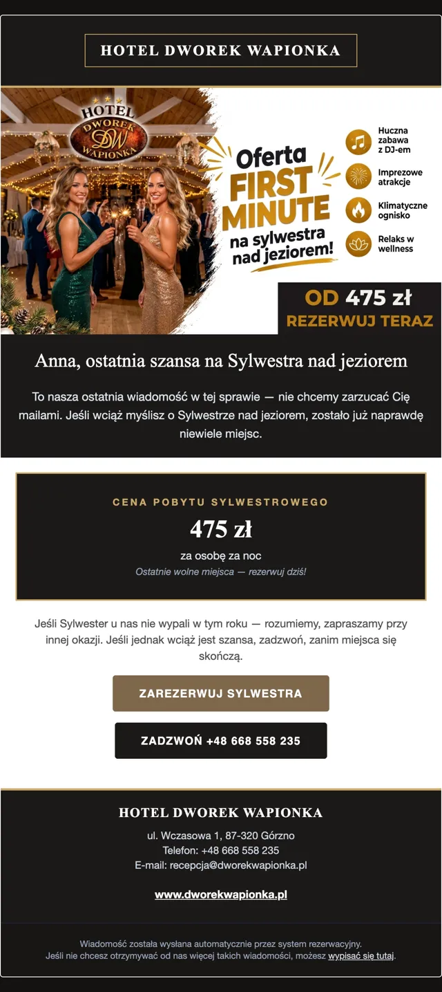Mailing: Sylwester w Dworku Wapionka
