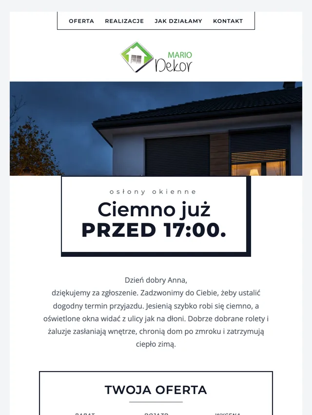 Mailing dla firmy z osłonami okiennymi