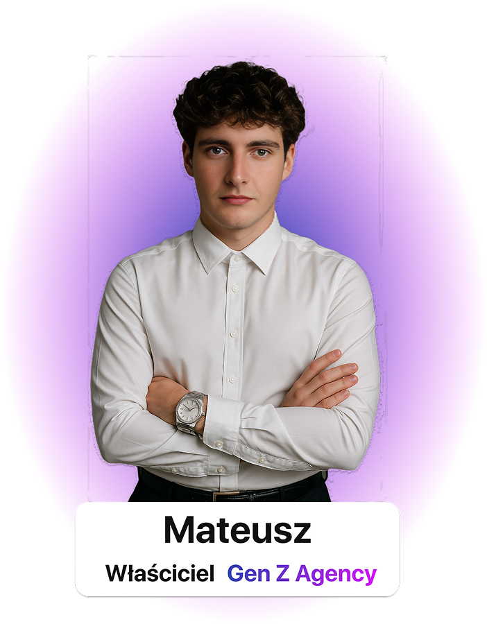 Portret Mateusza, założyciela Gen-Z Agency, agencji marketingowej z wynikami